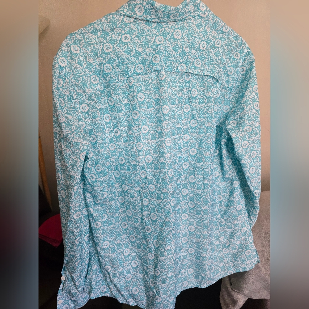 Eddie Bauer Blue Patterned Button-Up Lightweight Shirt XL - Picture 2 of 3